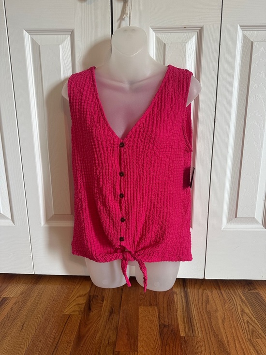 Absolutely Famous Tops - Bright Fuchsia Button-Front Tie-Front Tank Absolutely Famous  Small S NWT